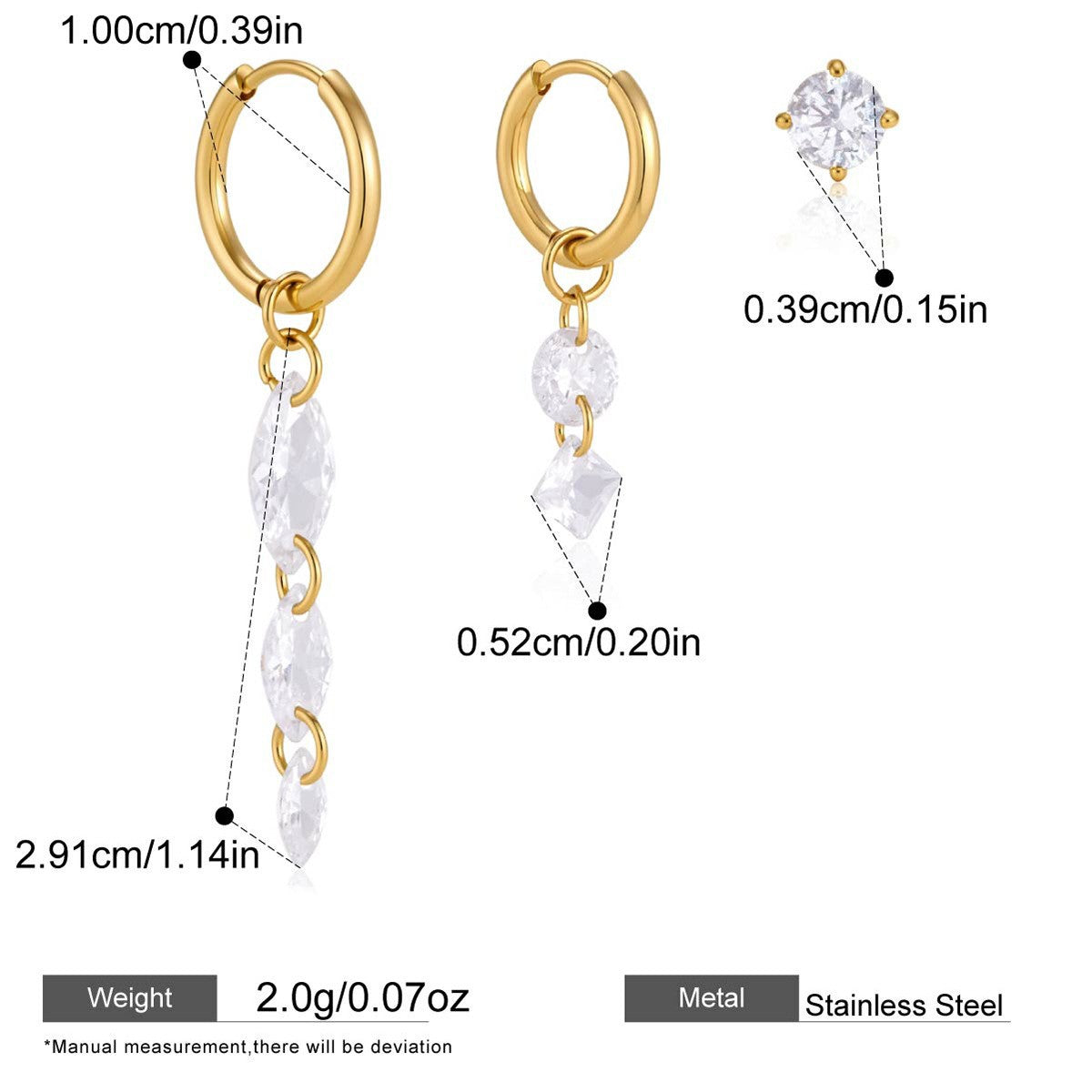 Geometric Cubic Zirconia Drop Earring Collection — Square & Round CZ Drop Hoop · Gold