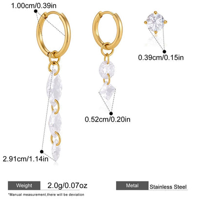 Geometric Cubic Zirconia Drop Earring Collection — Square & Round CZ Drop Hoop · Gold
