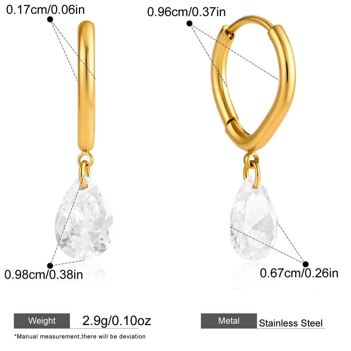 Geometric Cubic Zirconia Drop Earring Collection — Minimalist Single Teardrop Hoop · Gold