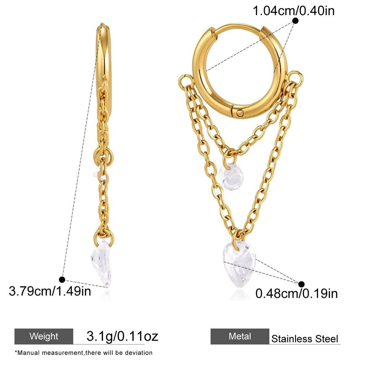 Geometric Cubic Zirconia Drop Earring Collection — Asymmetrical Tassel Drop Hoop · Gold