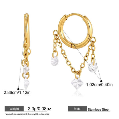 Geometric Cubic Zirconia Drop Earring Collection — Geometric Chain Tassel Drop Hoop · Gold