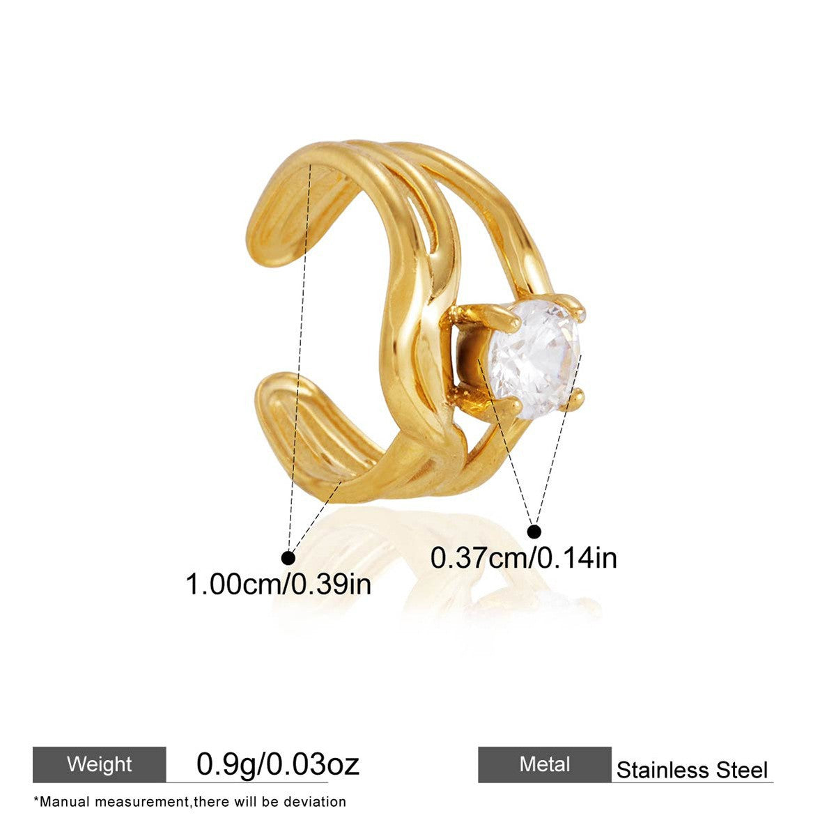 Geometric Cubic Zirconia Drop Earring Collection — Double Band CZ Ear Cuff · Gold