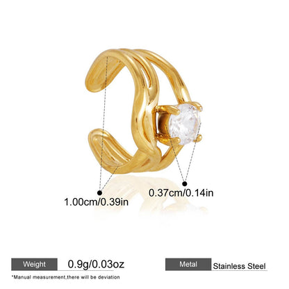 Geometric Cubic Zirconia Drop Earring Collection — Double Band CZ Ear Cuff · Gold