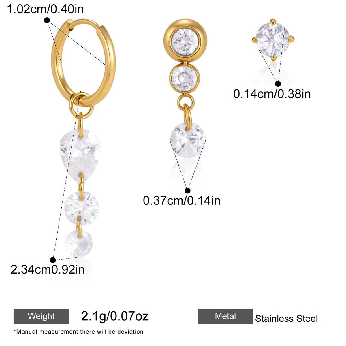Geometric Cubic Zirconia Drop Earring Collection — Triple Drop Hoop Earrings · Gold