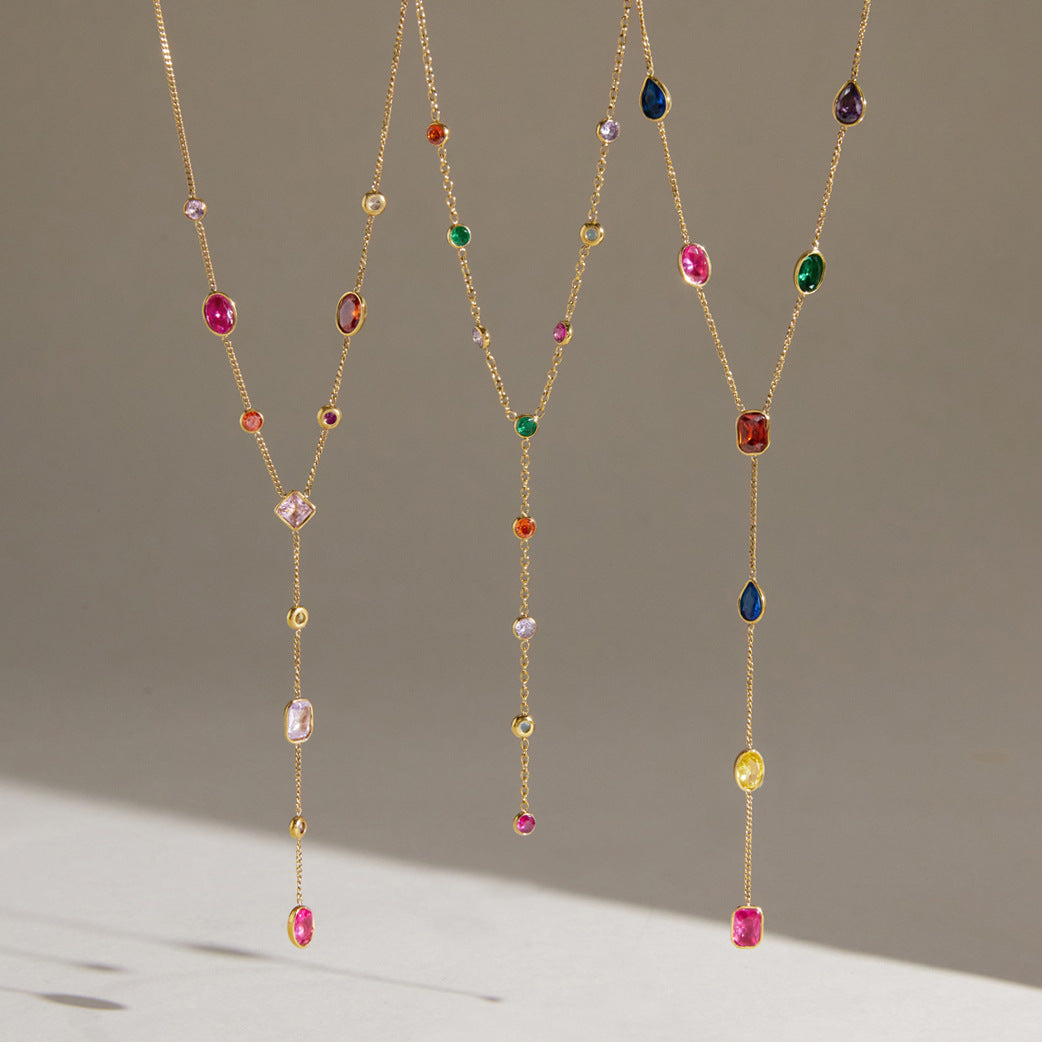Dopamine Colorful Cubic Zirconia Y-Necklace Collection — view 5