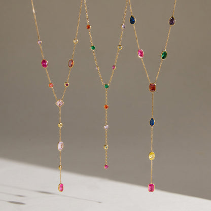 Dopamine Colorful Cubic Zirconia Y-Necklace Collection — view 5