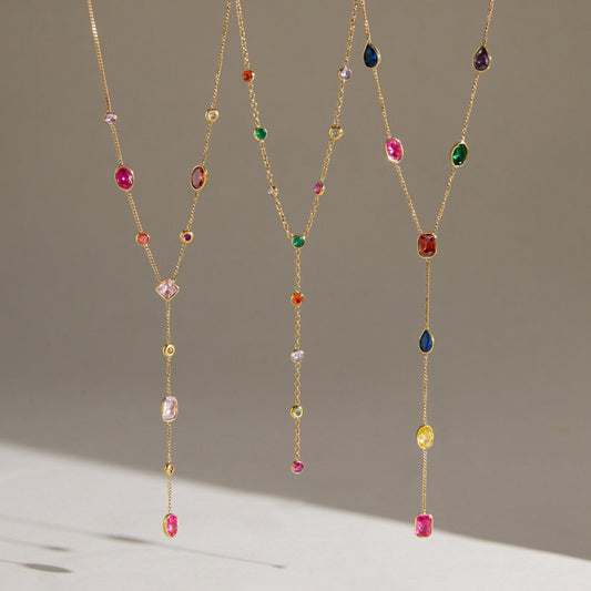 Dopamine Colorful Cubic Zirconia Y-Necklace Collection — view 5