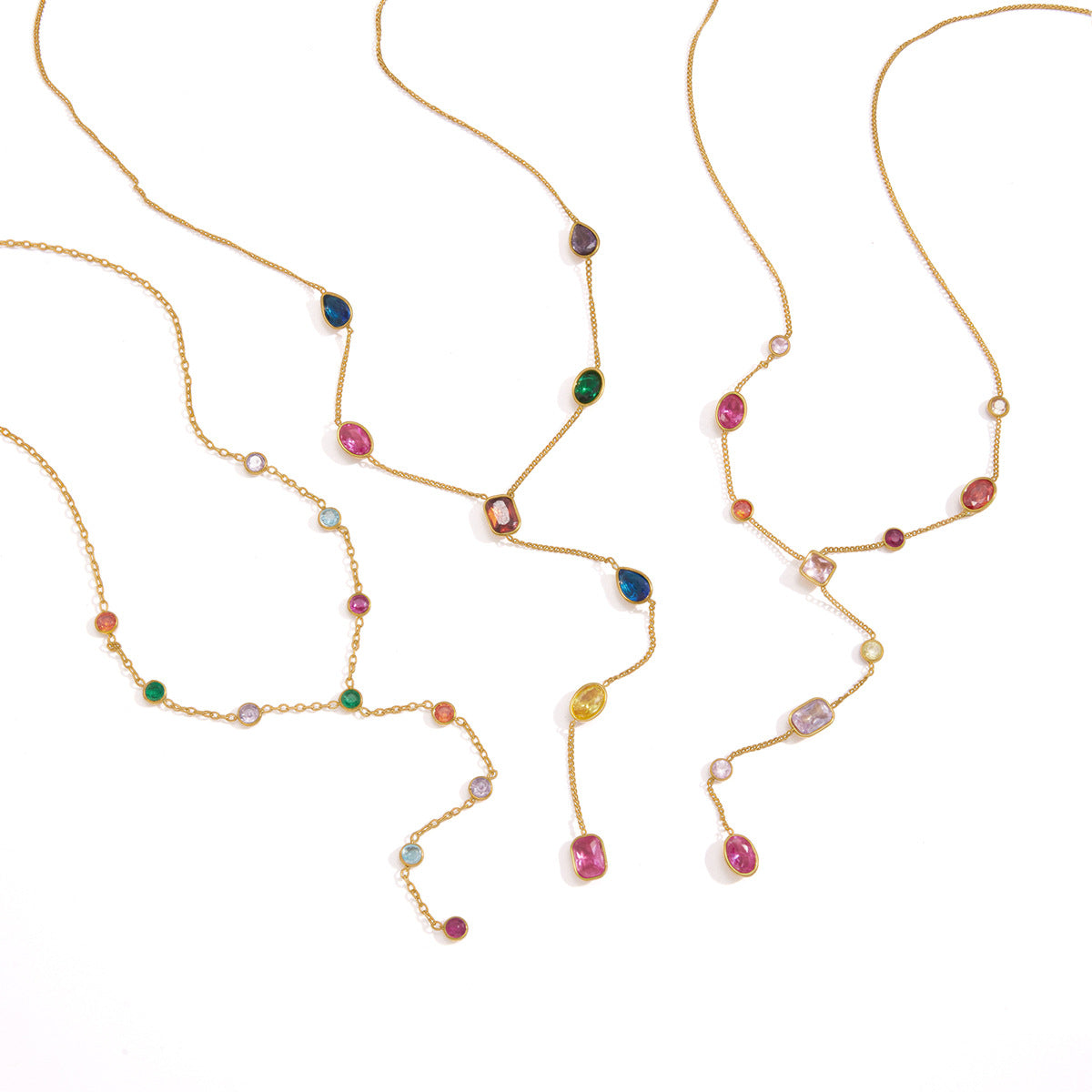 Dopamine Colorful Cubic Zirconia Y-Necklace Collection
