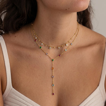 Dopamine Colorful Cubic Zirconia Y-Necklace Collection — view 4