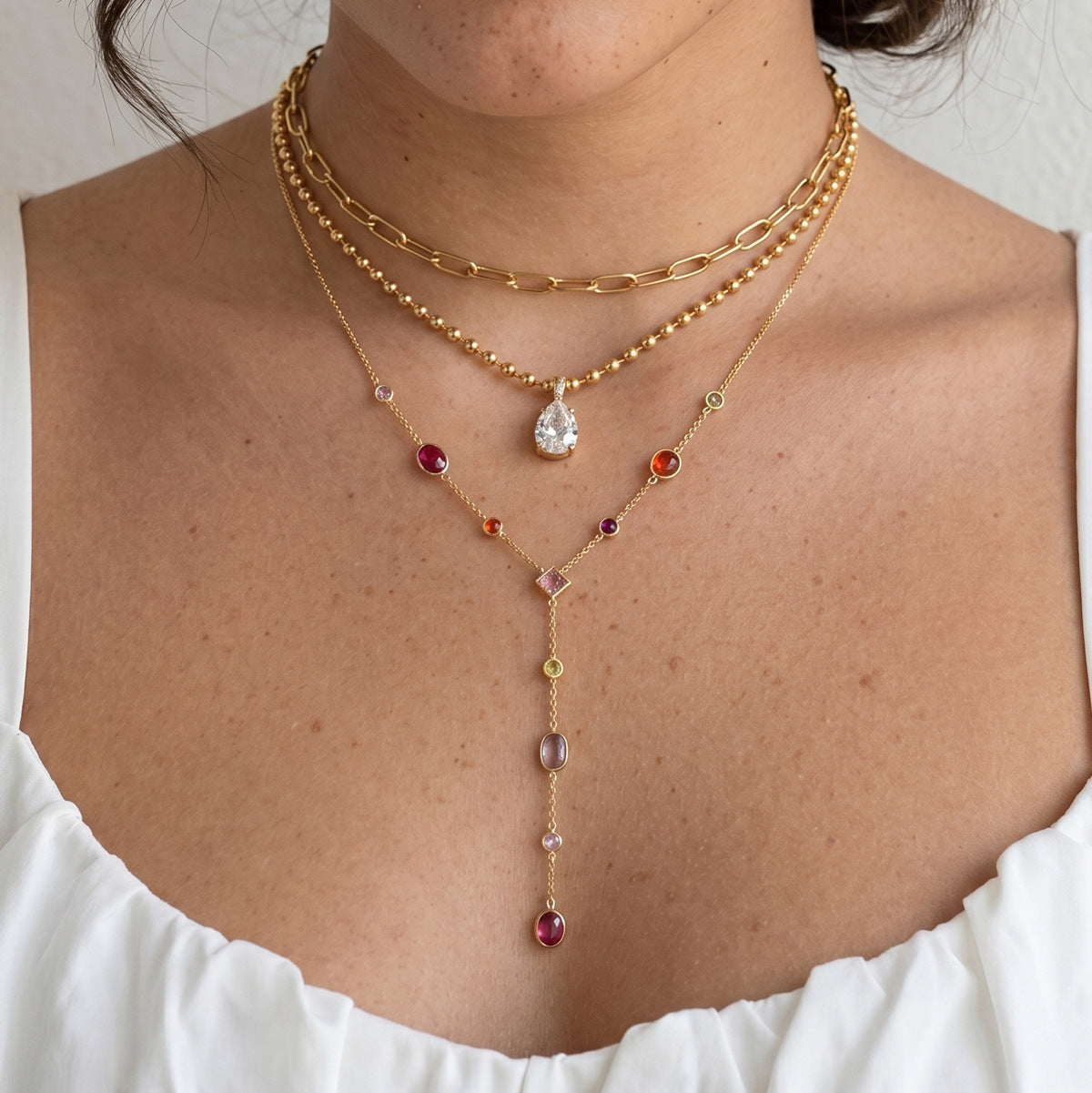 Dopamine Colorful Cubic Zirconia Y-Necklace Collection — view 2