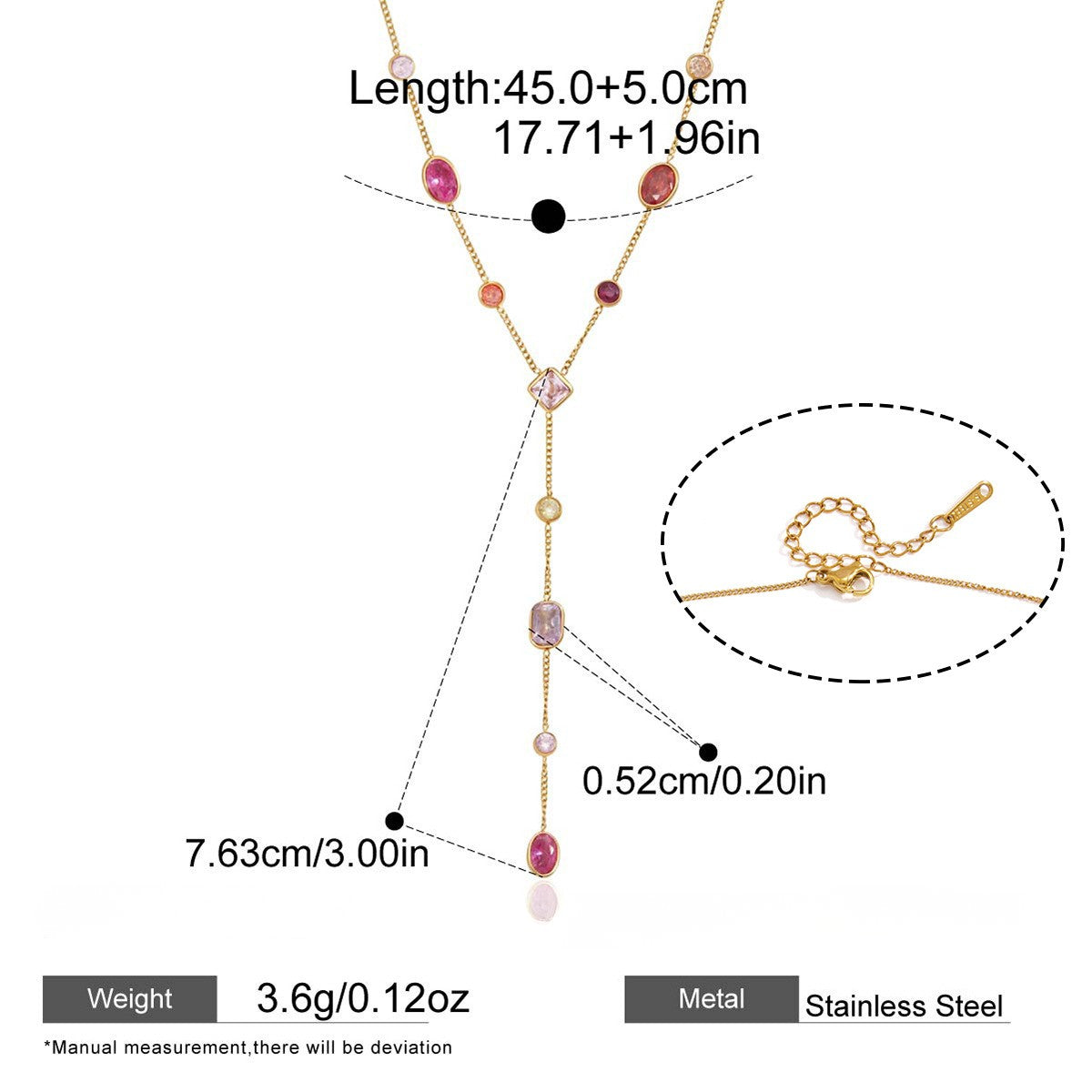 Dopamine Colorful Cubic Zirconia Y-Necklace Collection — Rose Mosaic · Scattered Gem Lariat Necklace · Gold