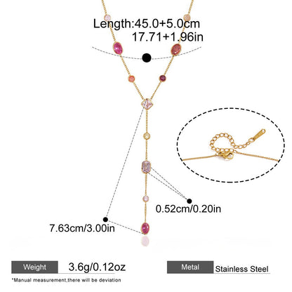 Dopamine Colorful Cubic Zirconia Y-Necklace Collection — Rose Mosaic · Scattered Gem Lariat Necklace · Gold