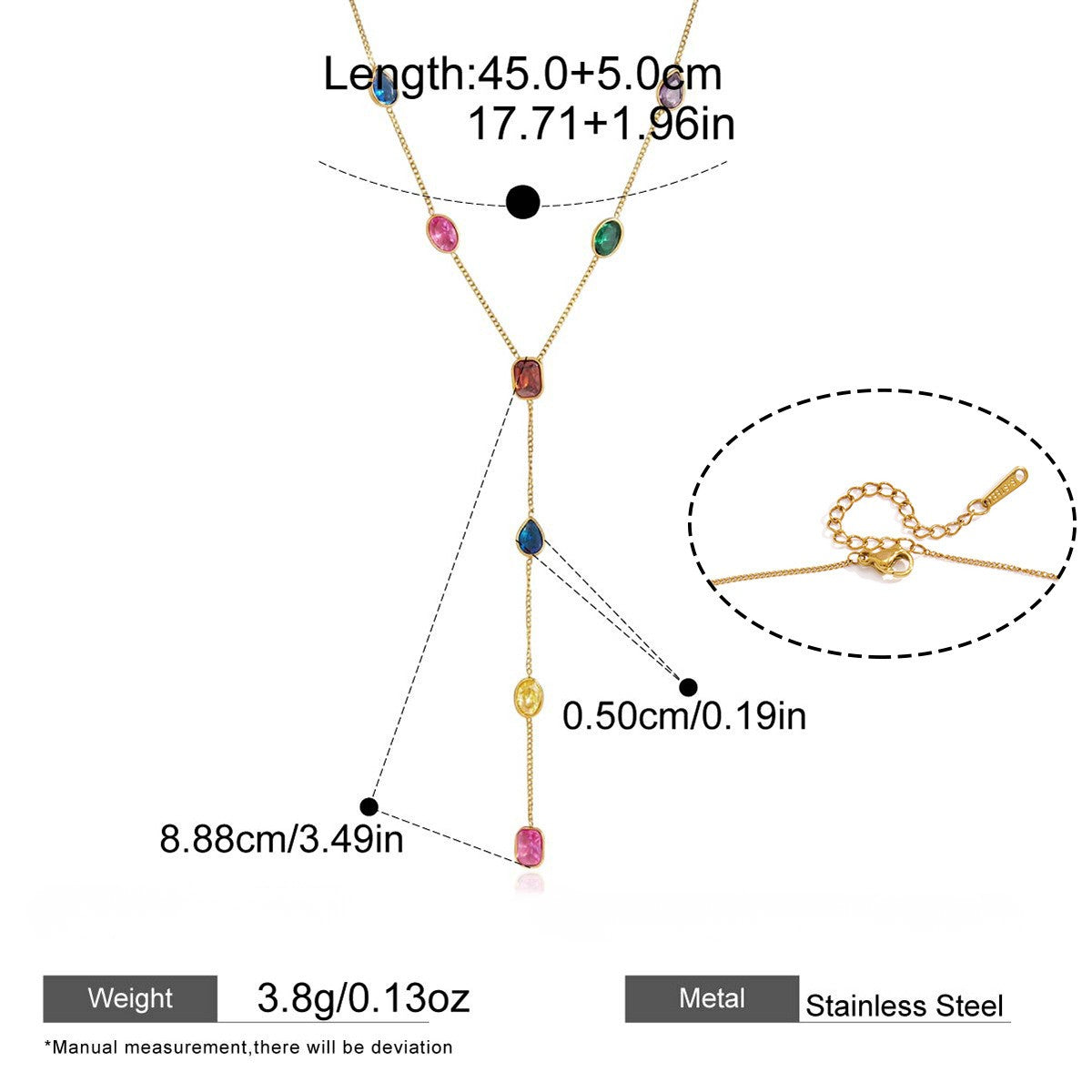 Dopamine Colorful Cubic Zirconia Y-Necklace Collection — Galaxy Splash · Teardrop Gem Y-Necklace · Gold