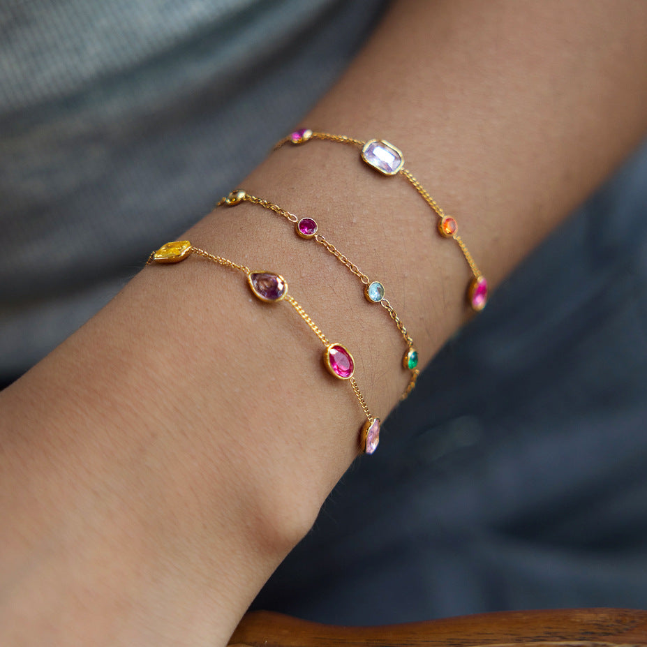 Dopamine Colorful Cubic Zirconia Scatter Bracelet Series — view 2