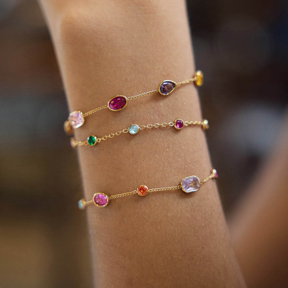 Dopamine Colorful Cubic Zirconia Scatter Bracelet Series — view 3