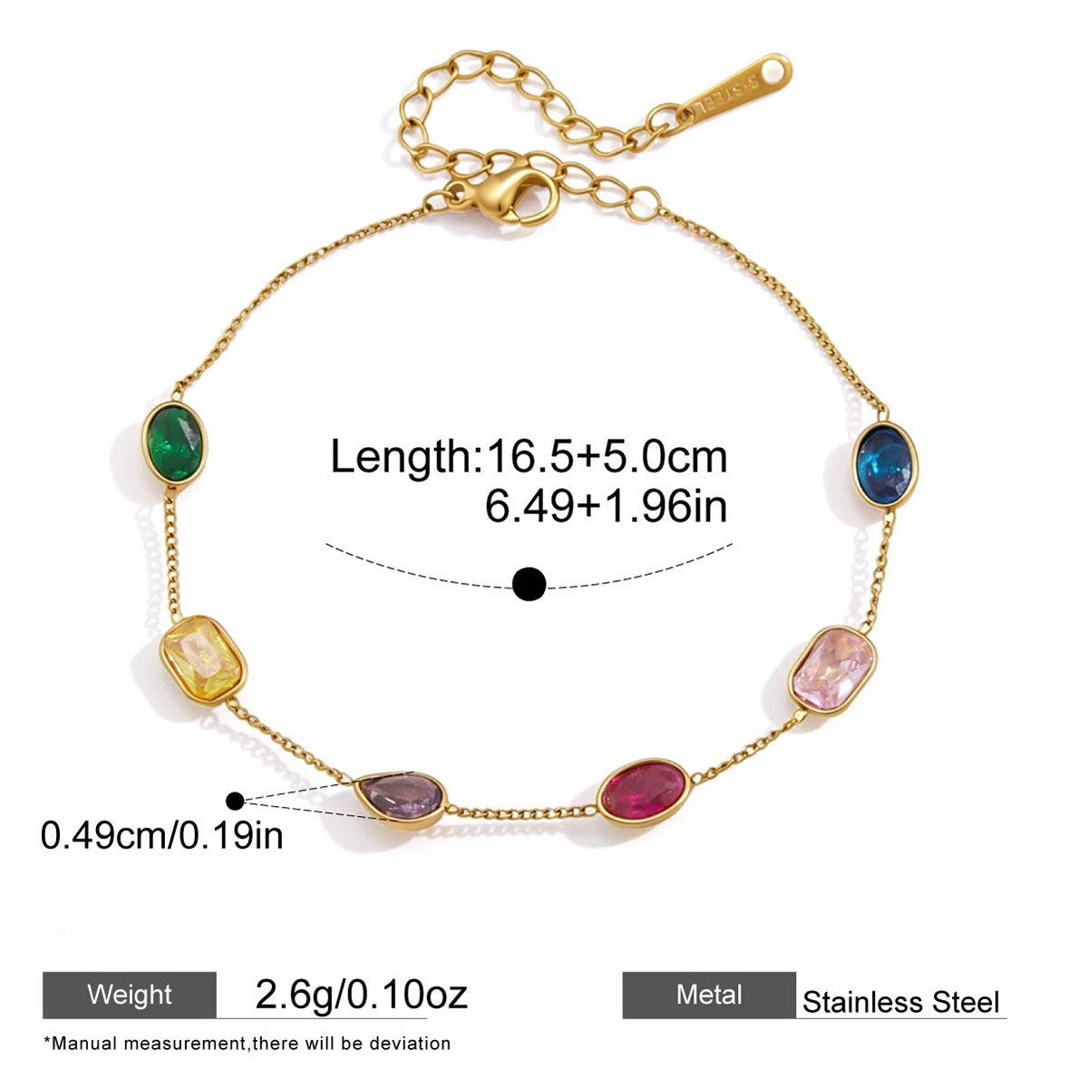 Dopamine Colorful Cubic Zirconia Scatter Bracelet Series — Kaleidoscope · Large Mixed-Cut Bezel · Gold
