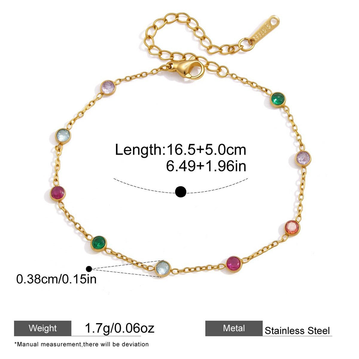 Dopamine Colorful Cubic Zirconia Scatter Bracelet Series — Pastel Dream · Dainty Scatter · Gold