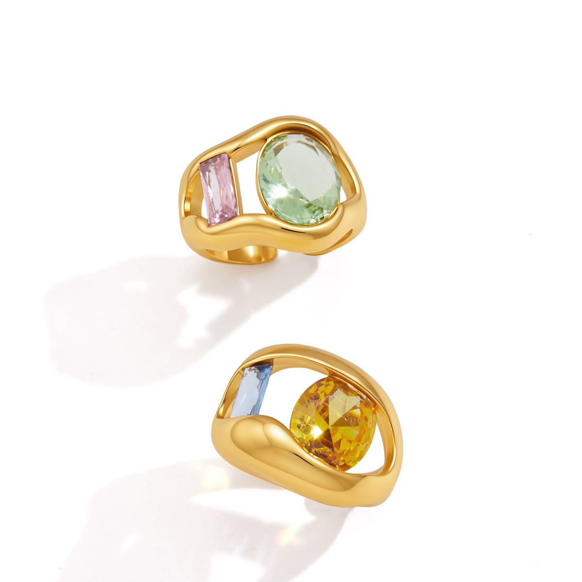 Geometric Wave Stainless Steel Ring Collection