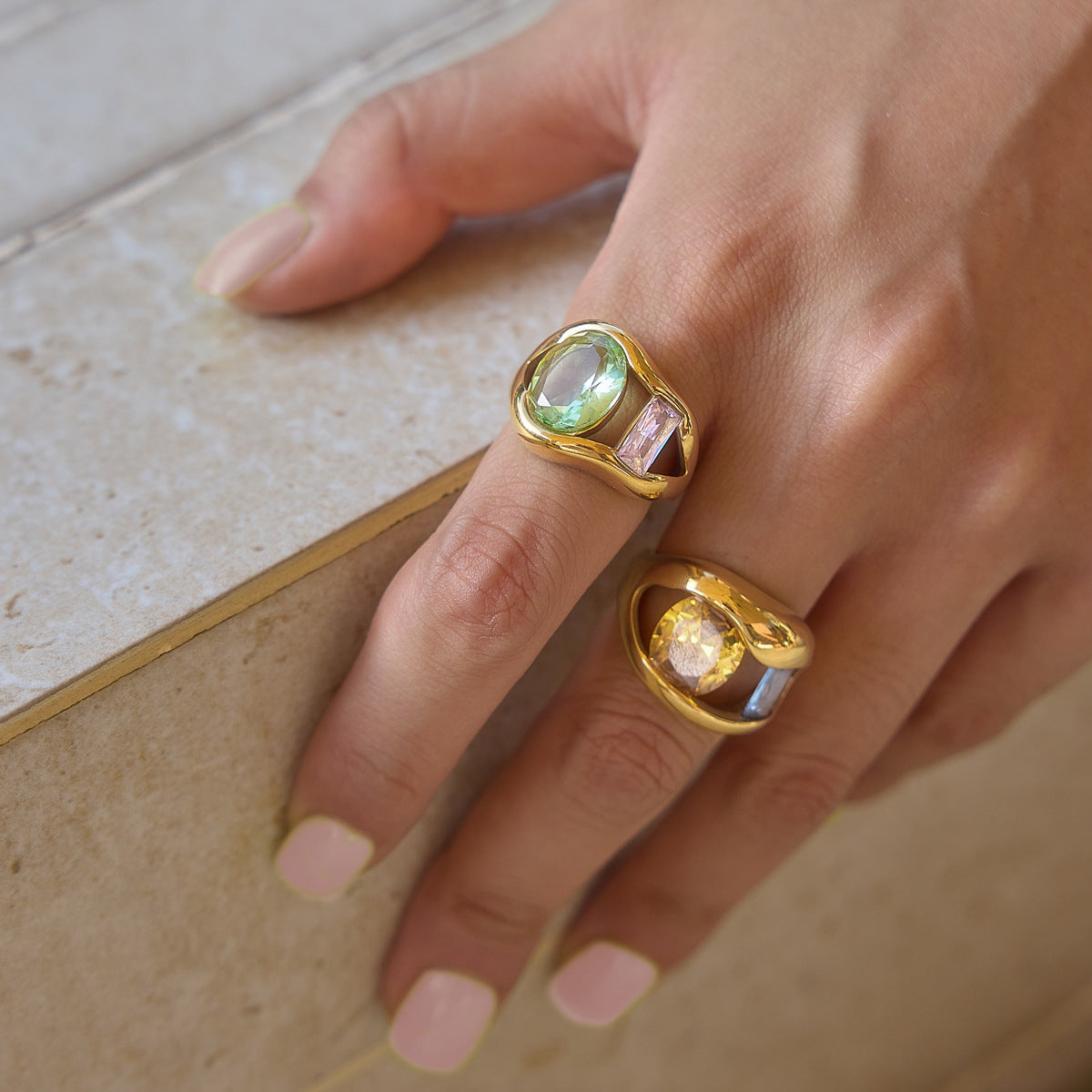 Geometric Wave Stainless Steel Ring Collection — view 2