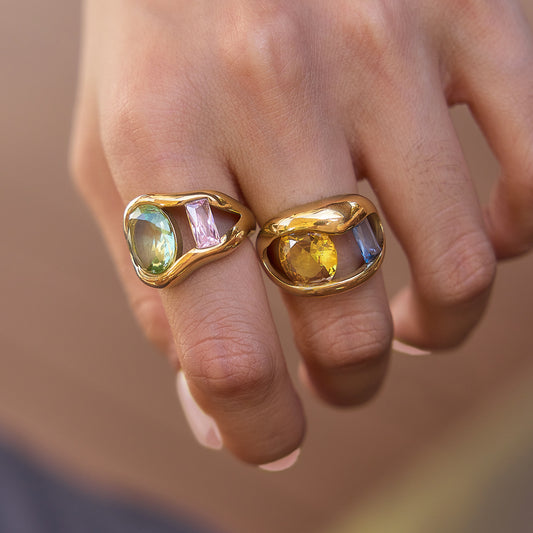 Geometric Wave Stainless Steel Ring Collection — view 3