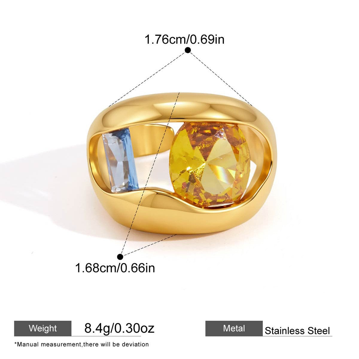 Geometric Wave Stainless Steel Ring Collection — A Block Ring · Gold