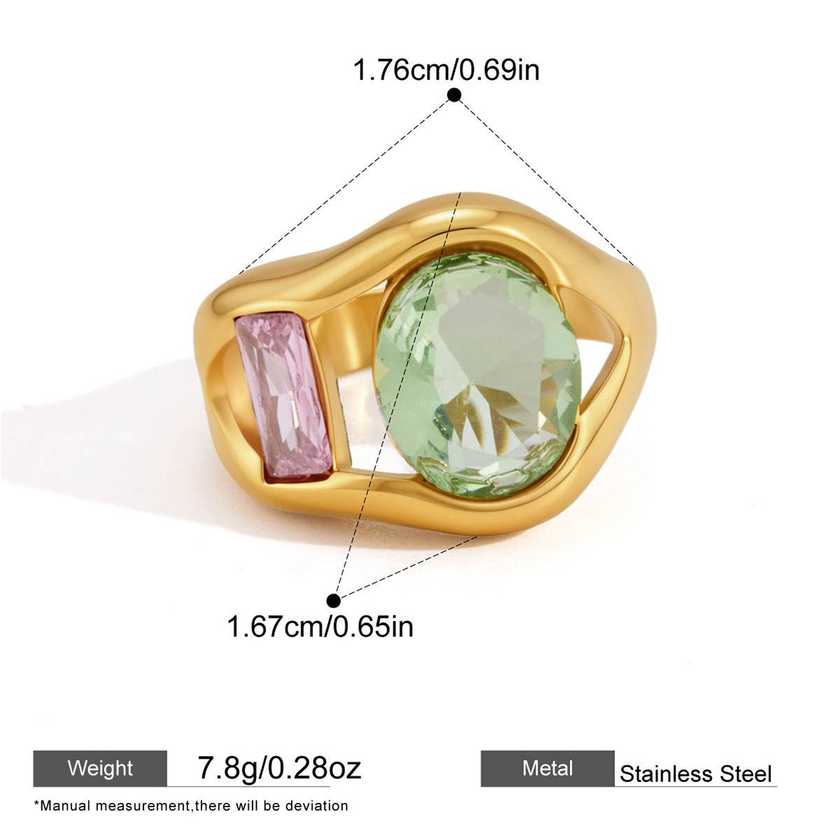 Geometric Wave Stainless Steel Ring Collection — B Block Ring · Gold