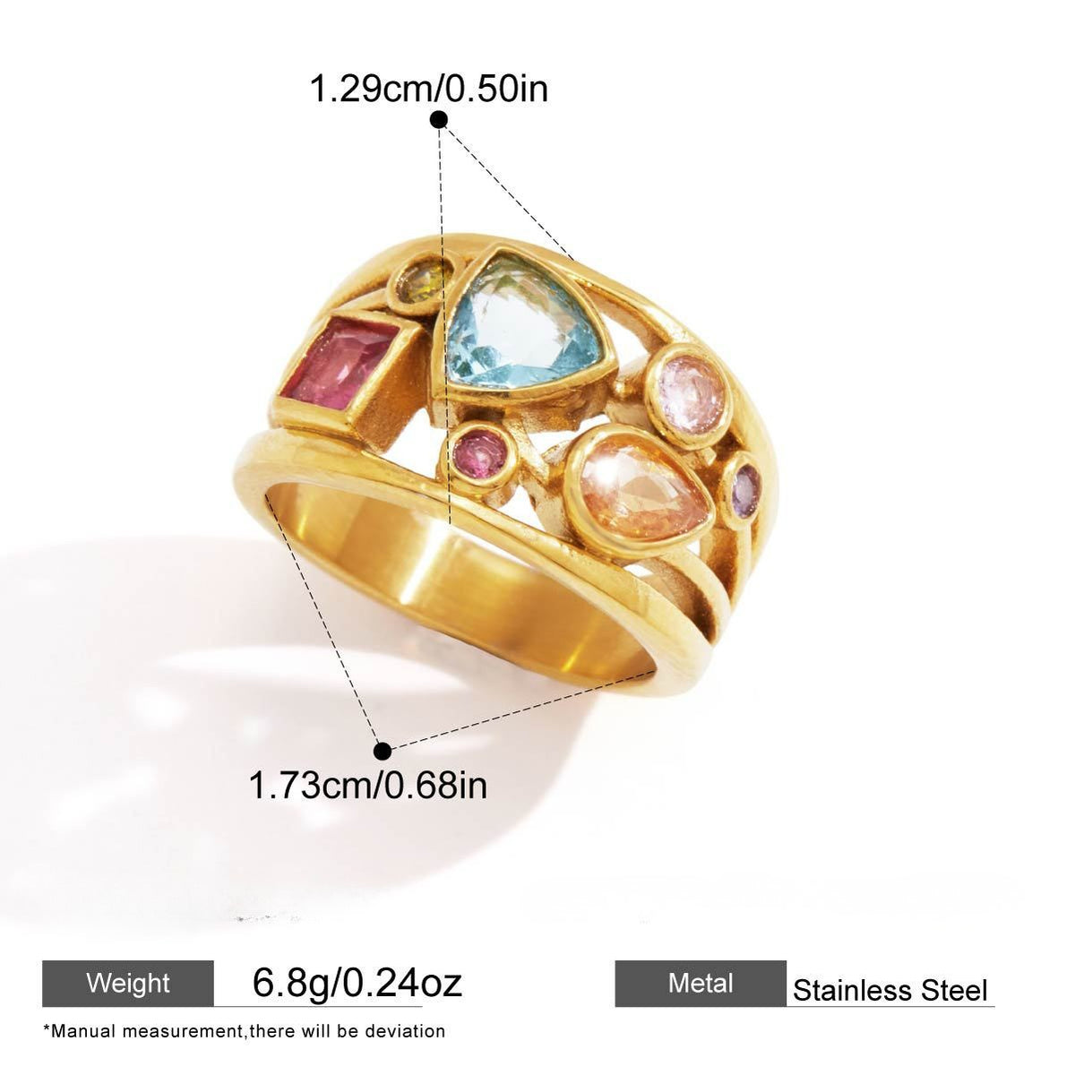 Byzantine Hammered Ring Collection — Mosaic Cluster Wide Ring · Gold · 7