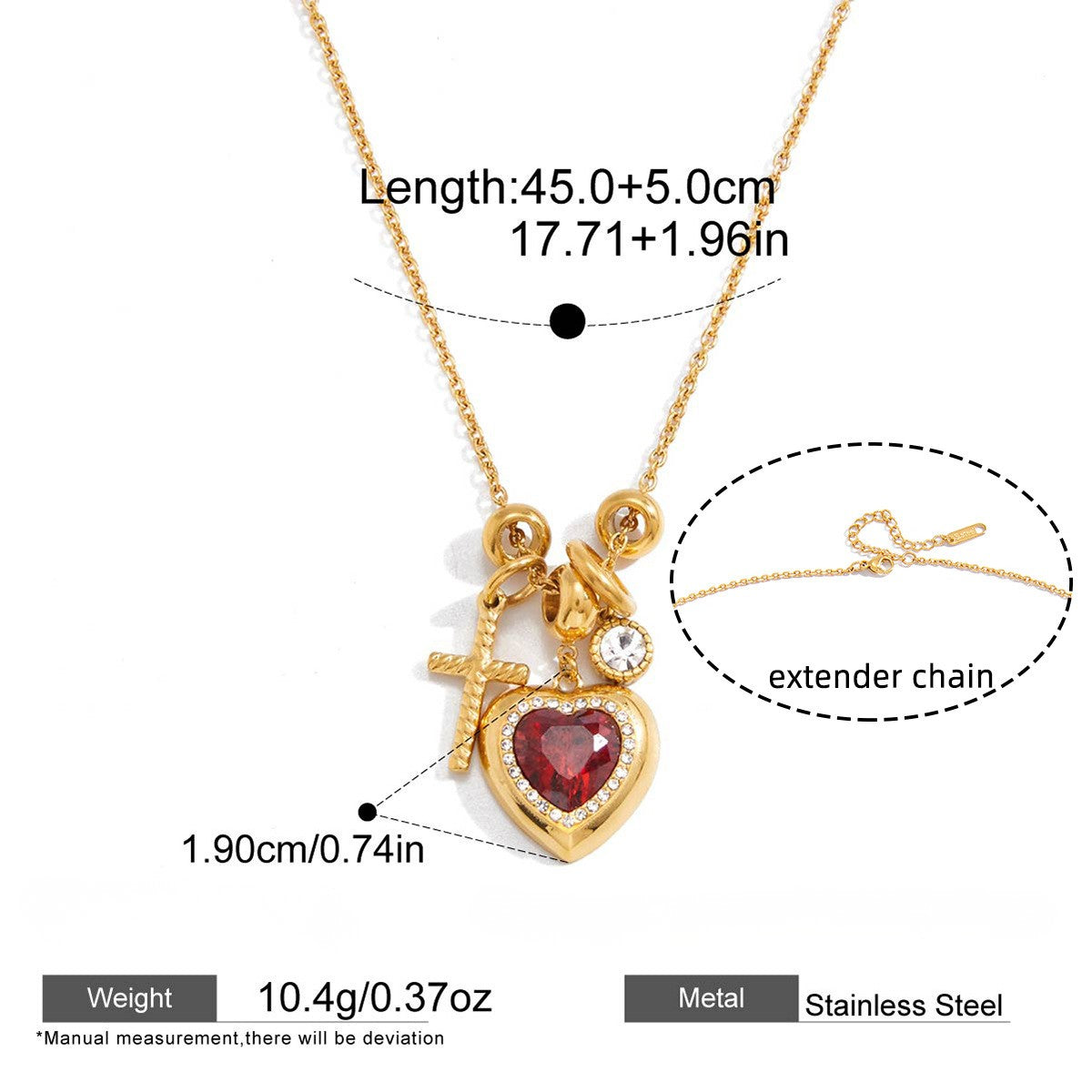 Vintage Y2K Heart Pendant Necklace Collection — Ruby Heart & Bow Charm · Gold