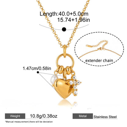 Vintage Y2K Heart Pendant Necklace Collection — Pearl & Polished Heart Cross · Gold