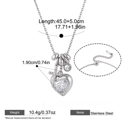 Vintage Y2K Heart Pendant Necklace Collection — Diamond Heart & Bow Charm · Silver