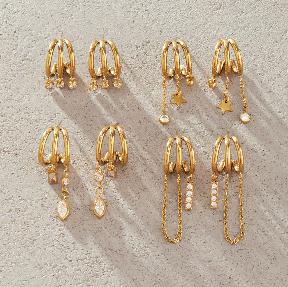 Double Hoop Drop Earrings with CZ Tassel Vintage Collection