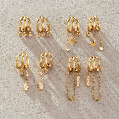Double Hoop Drop Earrings with CZ Tassel Vintage Collection