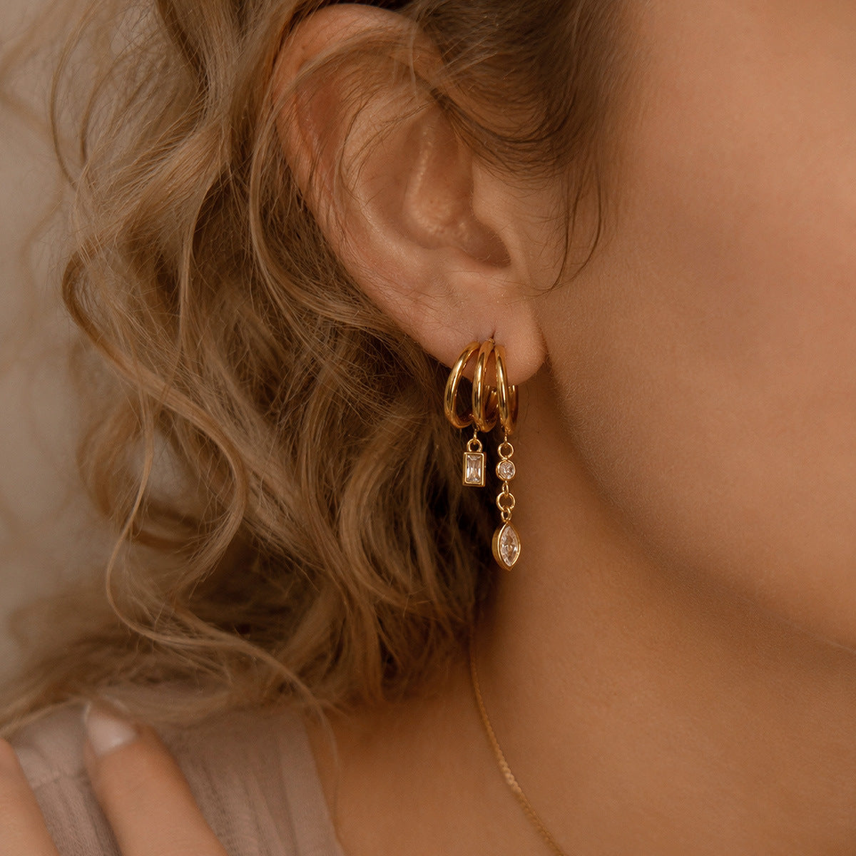 Double Hoop Drop Earrings with CZ Tassel Vintage Collection — view 3