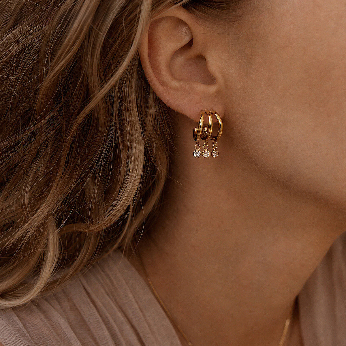 Double Hoop Drop Earrings with CZ Tassel Vintage Collection — view 4