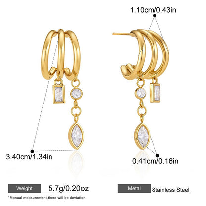 Double Hoop Drop Earrings with CZ Tassel Vintage Collection — Marquise CZ Cascade · Gold