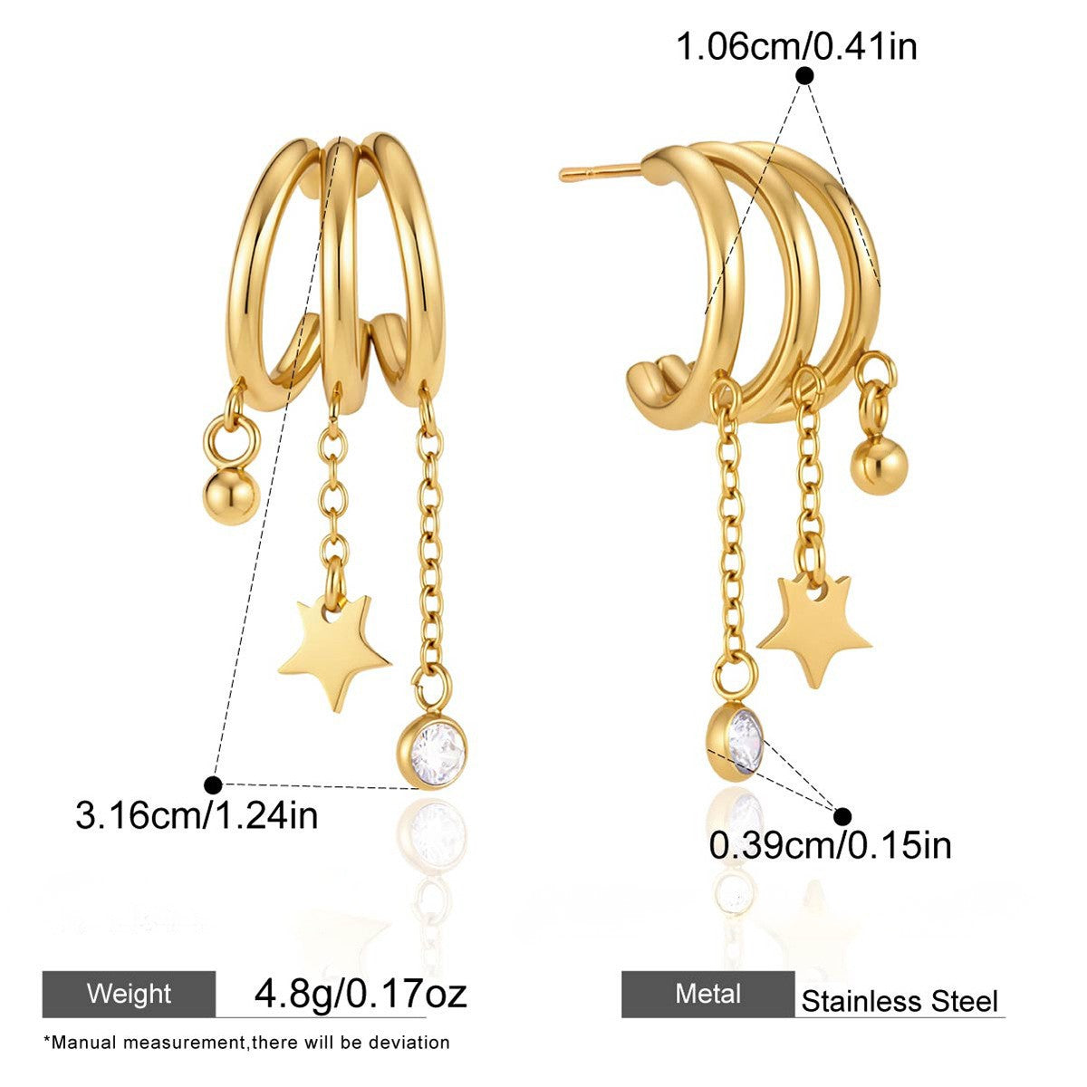 Double Hoop Drop Earrings with CZ Tassel Vintage Collection — Celestial Star Drop · Gold