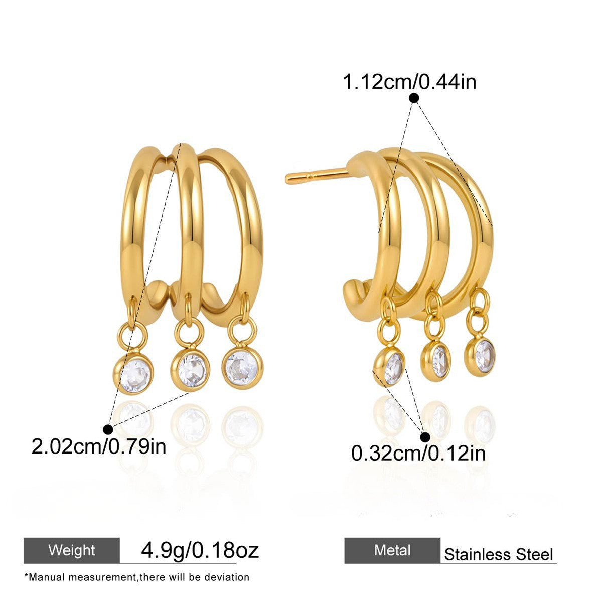 Double Hoop Drop Earrings with CZ Tassel Vintage Collection — Mini Gem Drop Double · Gold
