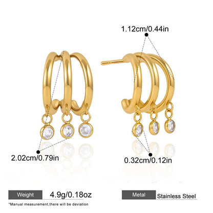 Double Hoop Drop Earrings with CZ Tassel Vintage Collection — Mini Gem Drop Double · Gold