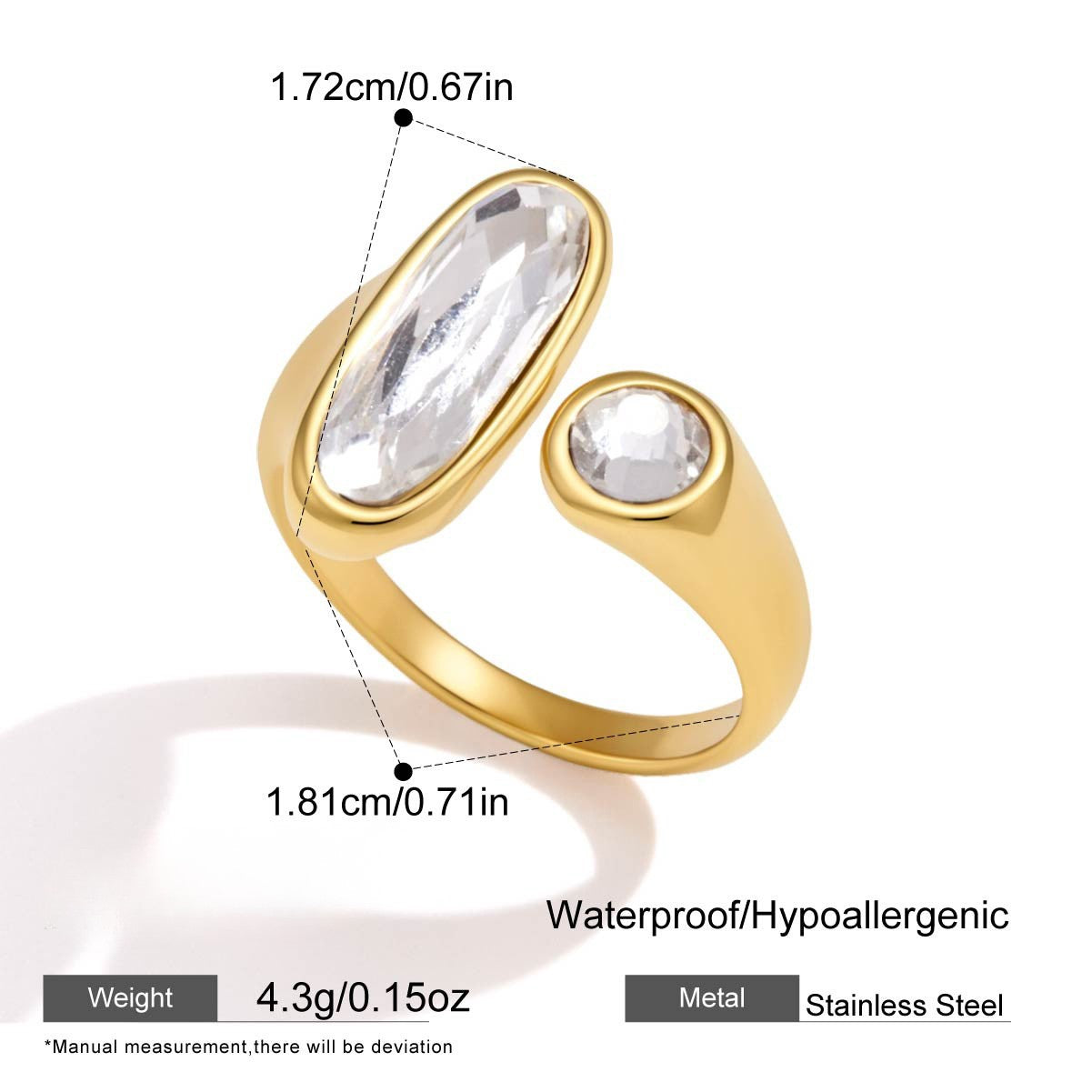 Azure Light Stainless Steel CZ Ring Collection — Elongated Marquise Duo Ring · Gold