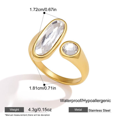 Azure Light Stainless Steel CZ Ring Collection — Elongated Marquise Duo Ring · Gold