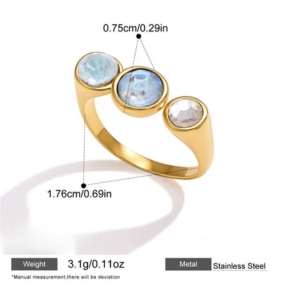 Azure Light Stainless Steel CZ Ring Collection — Gradient Three-Stone Open Ring · Gold
