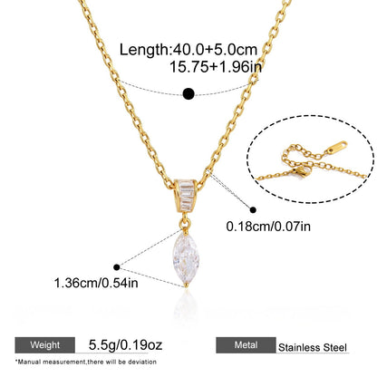 Geometric Solitaire Necklace Collection — Marquise Pendant with Crystal Bail · Gold