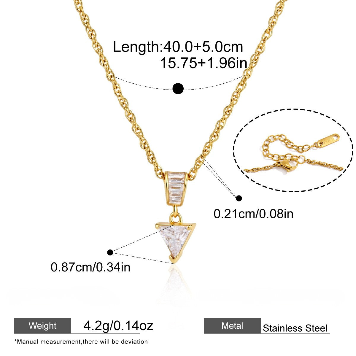 Geometric Solitaire Necklace Collection — Triangle Cut with Baguette Bail · Gold