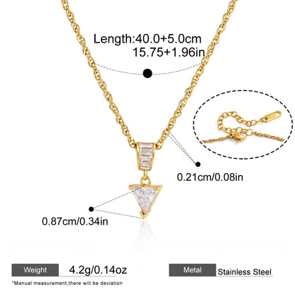 Geometric Solitaire Necklace Collection — Triangle Cut with Baguette Bail · Gold