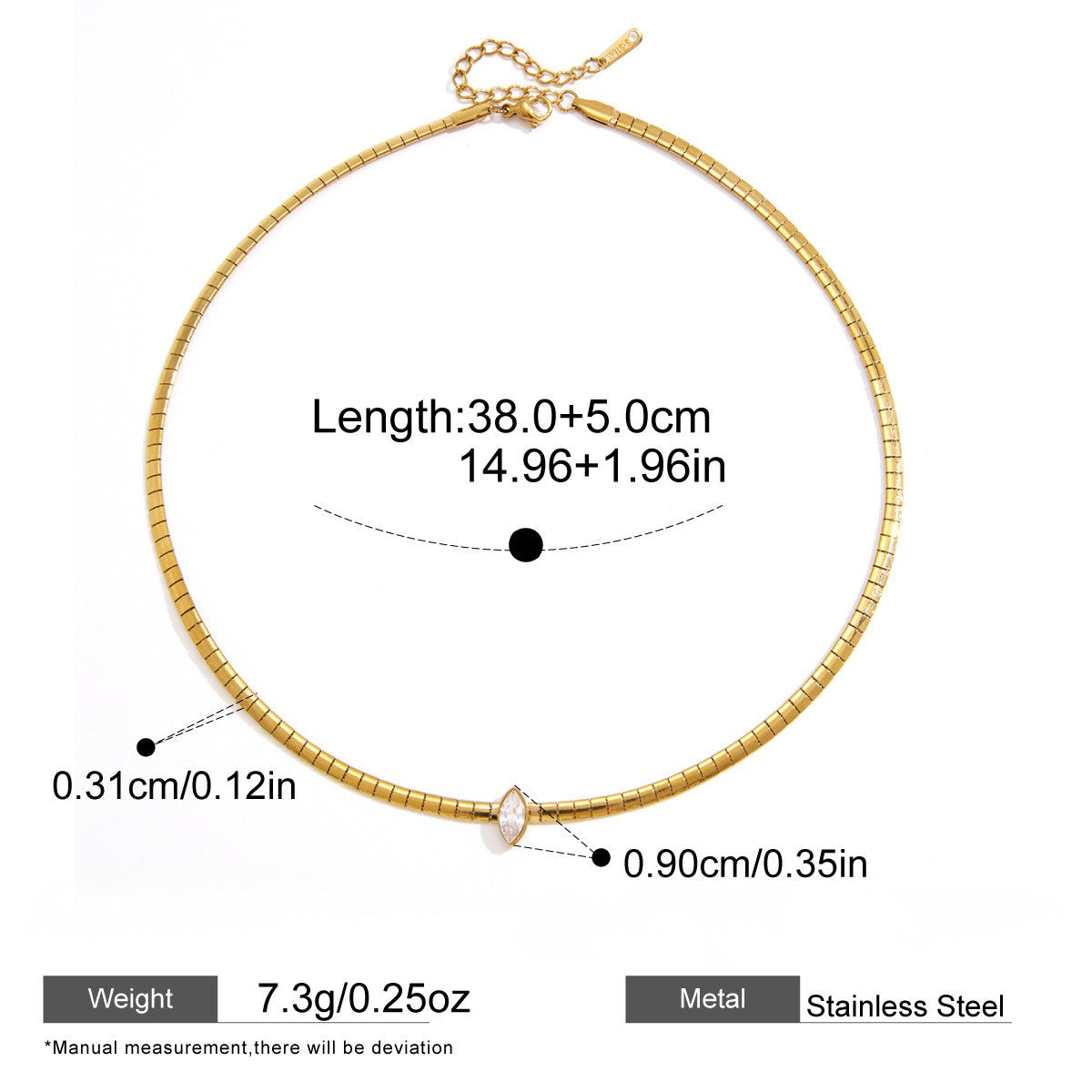 Luminous Box Chain Necklace Series — Minimalist Marquise Solitaire Box Chain · Gold