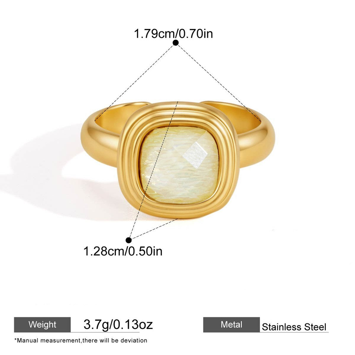 Luminous Resin Geometric Gold Jewelry Collection — Squircle Open Ring · Gold
