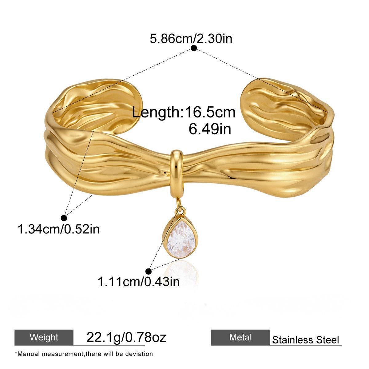 Golden Heavy Metal Stack Bracelet Collection — Ribbon Knot & Drop Charm Bangle · Gold