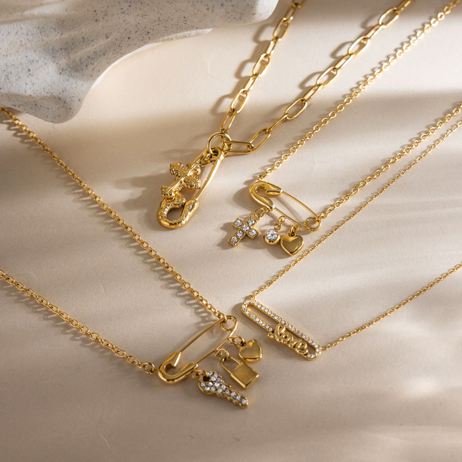 Safety Pin Drop Necklace with Cubic Zirconia — view 8