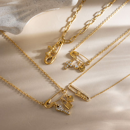 Safety Pin Drop Necklace with Cubic Zirconia — view 8