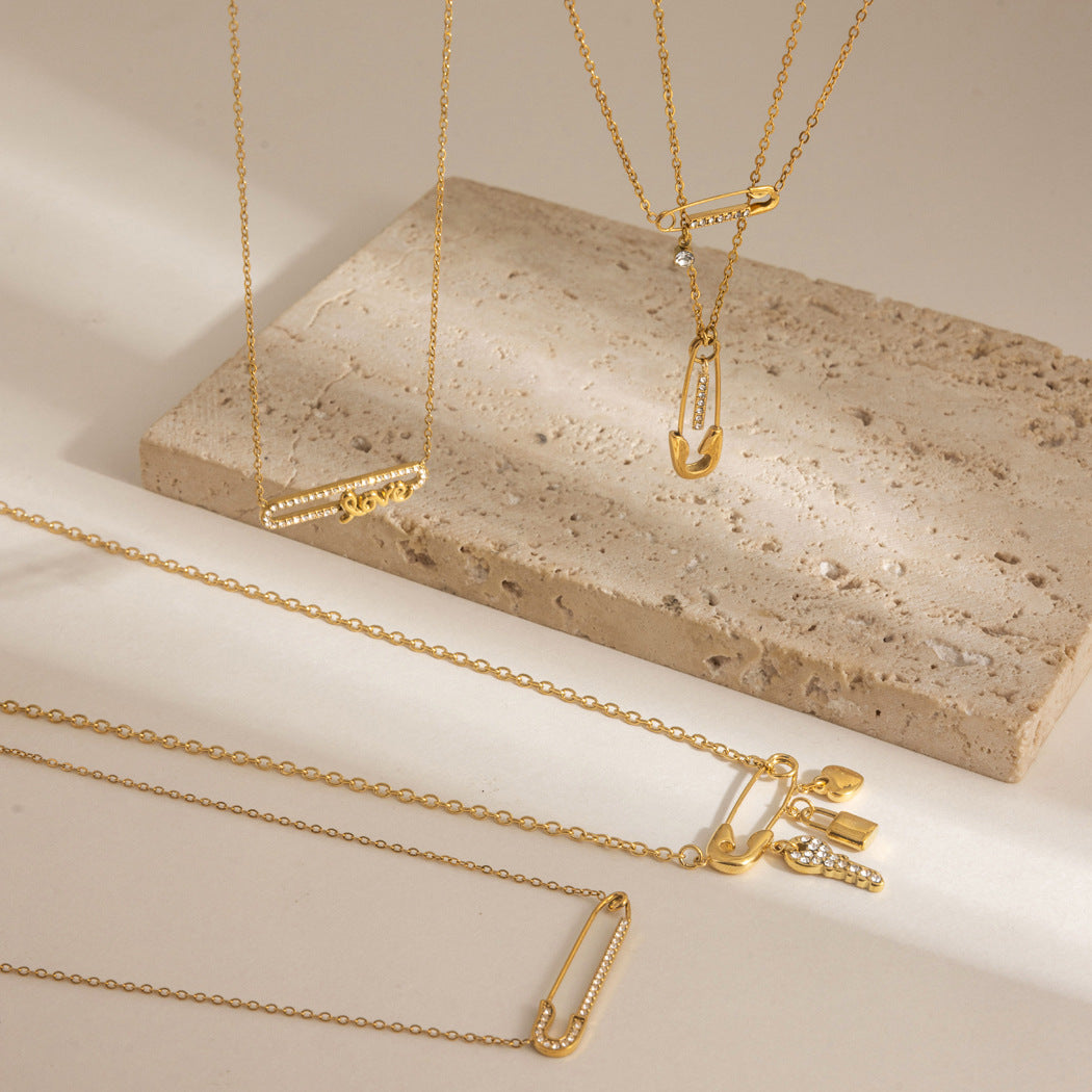Safety Pin Drop Necklace with Cubic Zirconia — view 9